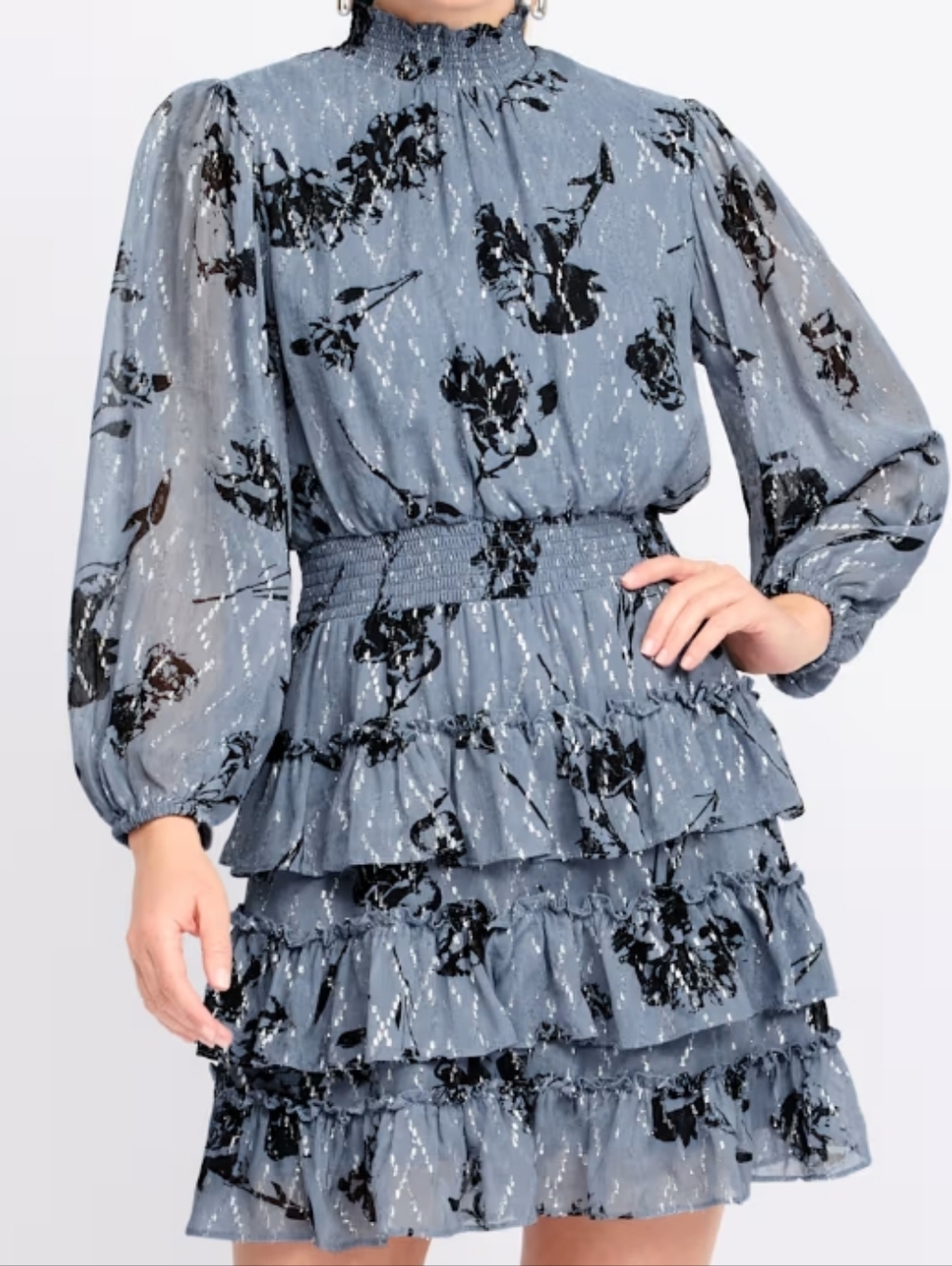 💙SALE💙1. State Blue Floral Smocked-Tiered Long Sleeve Dress NWT